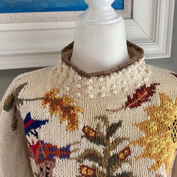 Vintage 90s Beldochpopper Fall Harvest Pumpkin Scarecrow Turtleneck Sweater S - Picture 4 of 14